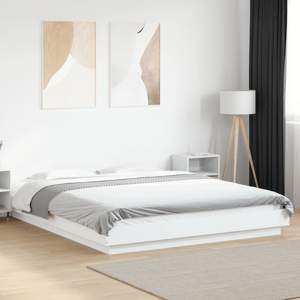 [3281091] Rama łóżka z LED, biała, 150x200 cm, materiał drewnopochodny