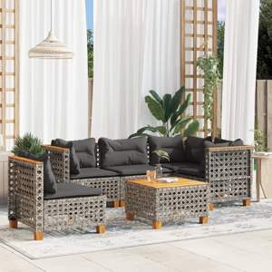 [3261843] 6-cz. zestaw mebli ogrodowych z poduszkami, szary, polirattan