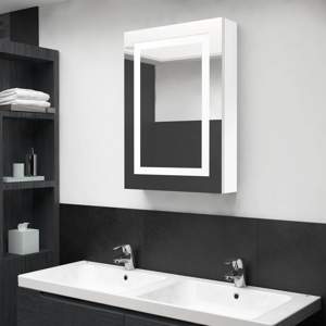 [326494] Szafka łazienkowa z lustrem i LED, lśniąca biel, 50x13x70 cm