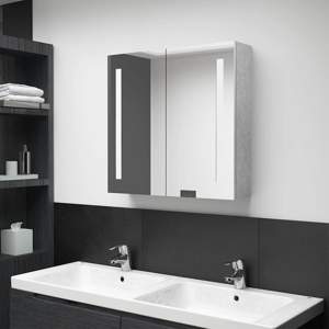 [326518] Szafka łazienkowa z lustrem i LED, szarość betonu, 62x14x60 cm