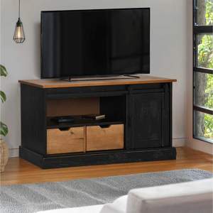 [4018412] Szafka RTV HALDEN z drzwiami przesuwnymi Czarna 110x40x60 cm