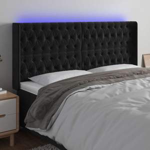 [3124452] Zagłówek do łóżka z LED, czarny, 203x16x118/128 cm, aksamit