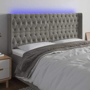 [3124444] Zagłówek do łóżka z LED, jasnoszary, 183x16x118/128 cm, aksamit