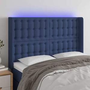 [3124486] Zagłówek do łóżka z LED, niebieski, 147x16x118/128 cm, tkanina