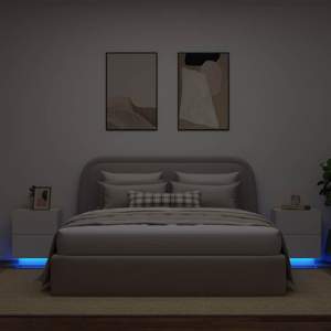 [836736] Szafki nocne z LED, 2 szt., białe, materiał drewnopochodny
