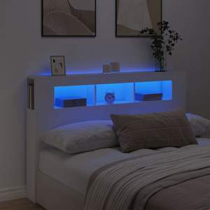 [837351] Wezgłowie łóżka z LED, białe, 160x18,5x103,5 cm
