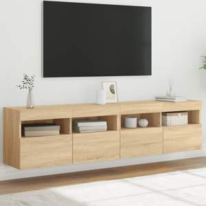[837202] Ścienne szafki TV z LED, 2 szt., dąb sonoma, 80x30x40 cm