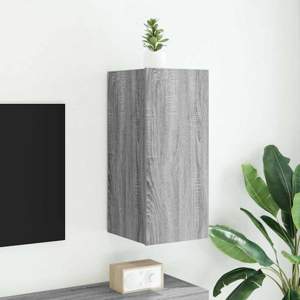 [837242] Ścienna szafka TV z LED, szary dąb sonoma, 30,5x35x70 cm