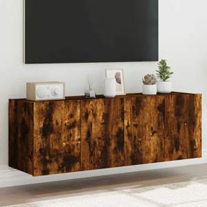 [837311] Ścienne szafki TV z LED, 2 szt., przydymiony dąb, 60x35x41 cm