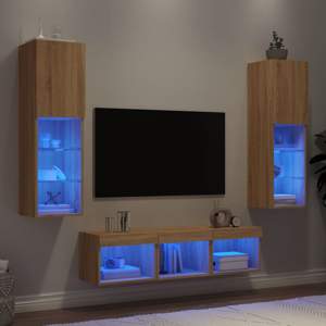 [3216606] 5-częściowy zestaw mebli TV z LED, dąb sonoma