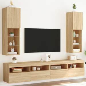 [837020] Szafki TV, z LED, 2 szt., dąb sonoma, 30,5x30x102 cm