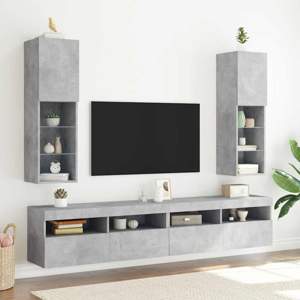 [837022] Szafki TV, z LED, 2 szt., szarość betonu, 30,5x30x102 cm