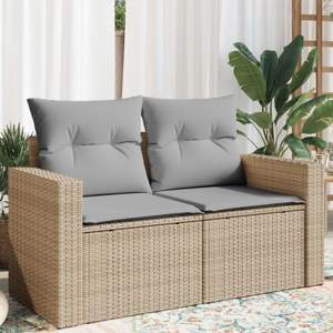 [366105] Sofa ogrodowa z poduszkami, 2-osobowa, beż, polirattan