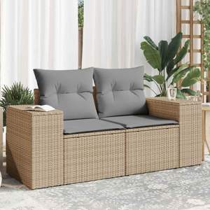 [366096] Sofa ogrodowa z poduszkami, 2-osobowa, beż, polirattan