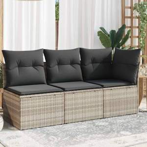 [366193] Sofa ogrodowa z poduszkami, 3-osobowa, jasnoszara, polirattan