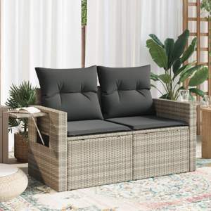 [366185] Sofa ogrodowa z poduszkami, 2-osobowa, jasnoszara, polirattan