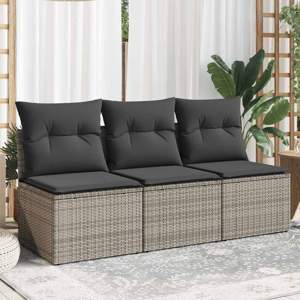 [366139] 3-osobowa sofa ogrodowa z poduszkami, szara, polirattan