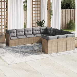 [3218409] 11-cz. zestaw mebli ogrodowych z poduszkami, beżowy, polirattan