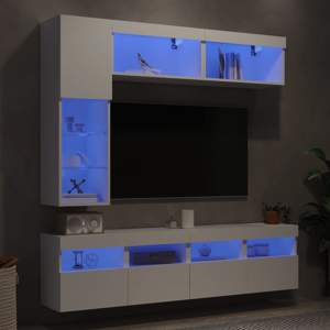 [3216757] 7-cz. zestaw ściennych szafek TV z oświetleniem LED, biały