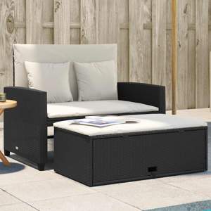 [365131] Sofa ogrodowa z poduszkami, 2-osobowa, czarna, polirattan